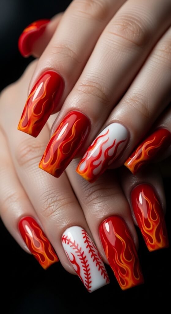 22. Baseball Flames Nails