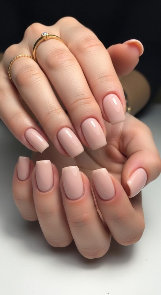1. Classic Short Nude Glossy Nails