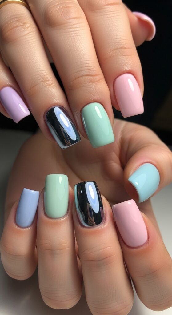 19. Chrome Accent Short Nails