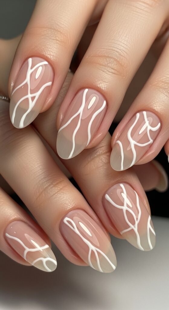 13. White Line Art Nails