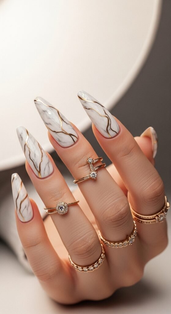 8. Marble Acrylic Nails