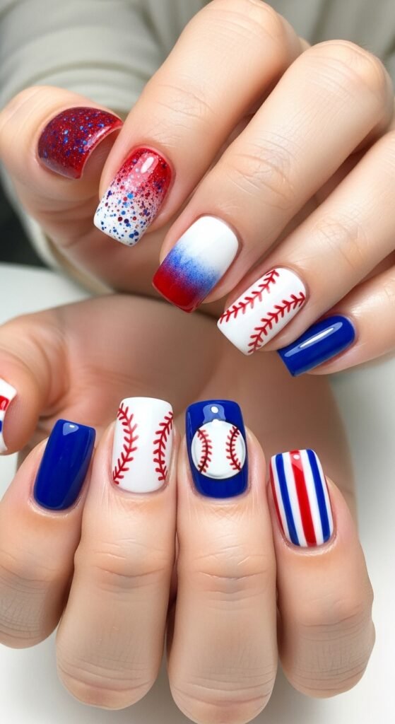 25. Mix & Match Baseball Nails