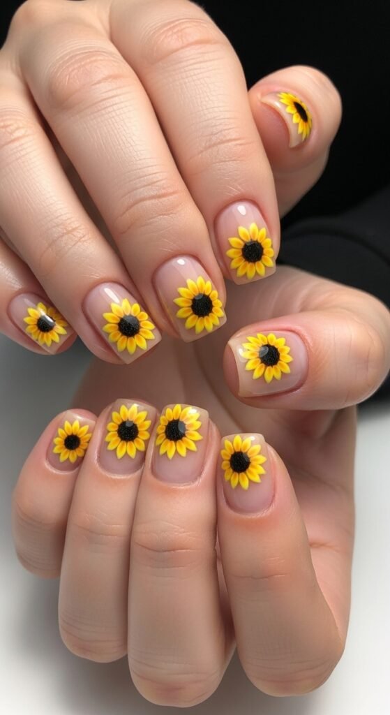 24. Sunflower Short Nails