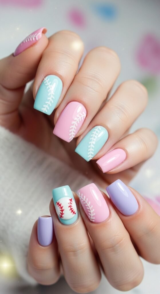 16. Pastel Baseball Nails