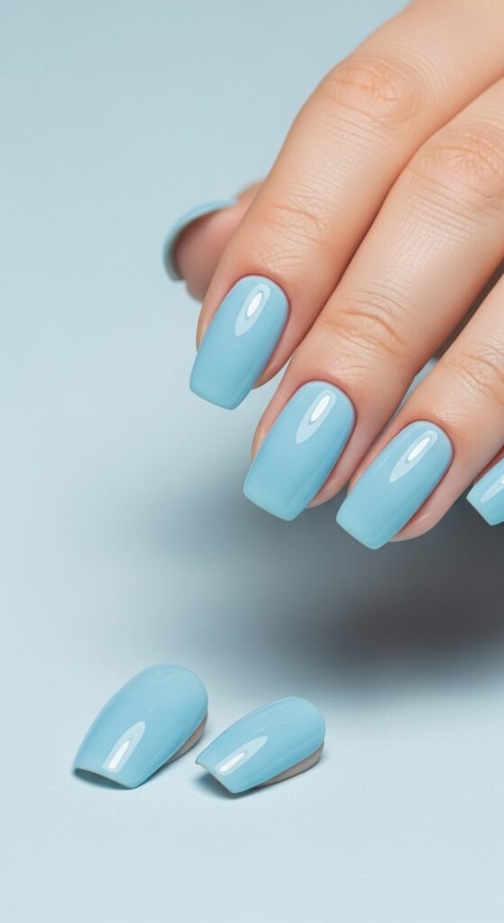 11. Baby Blue Short Nails
