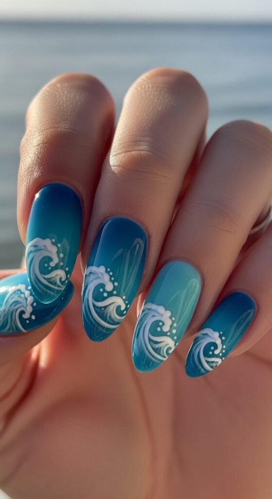 2. Ocean Blue Ombre Nails
