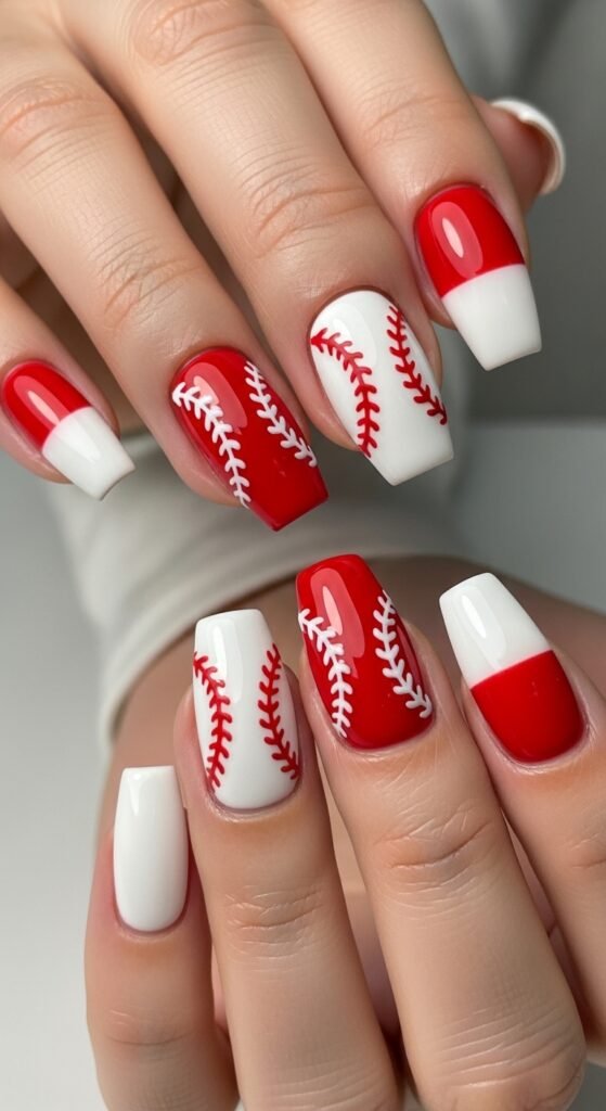 21. Half-and-Half Baseball Nails