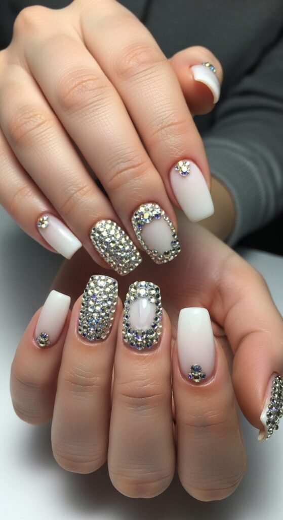13. Rhinestone Gel Nails
