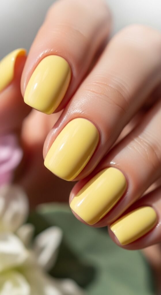 15. Soft Yellow Short Nails