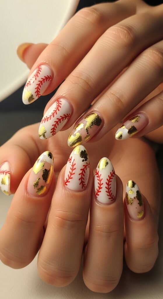 24. Gold Accent Baseball Nails