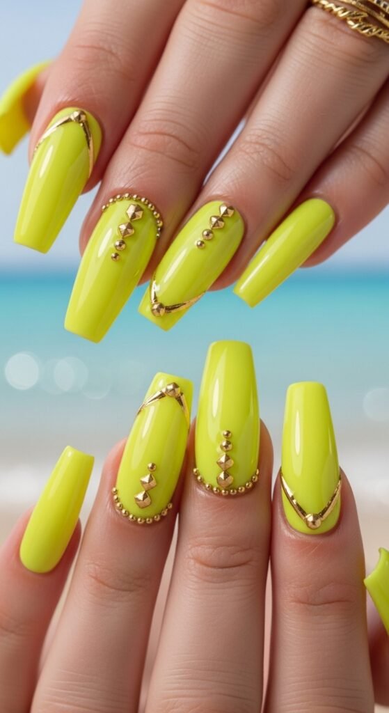 7. Neon Yellow Coffin Nails
