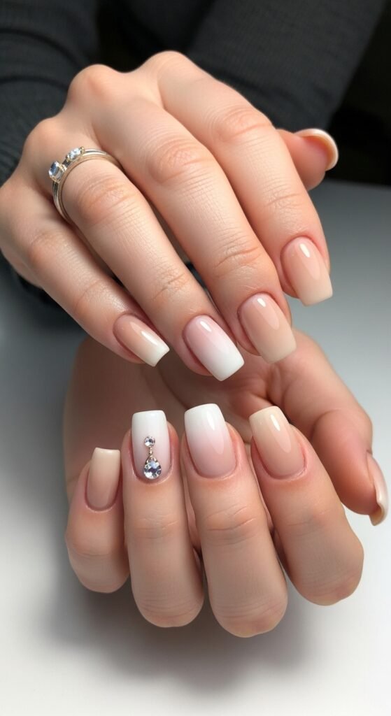 24. Short Nude Nails with Soft Gradient