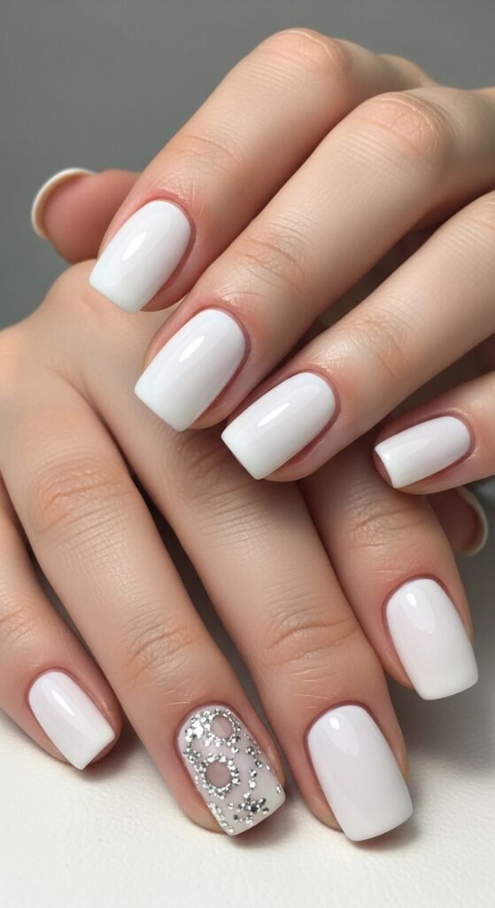 2. Short Milky White Nails