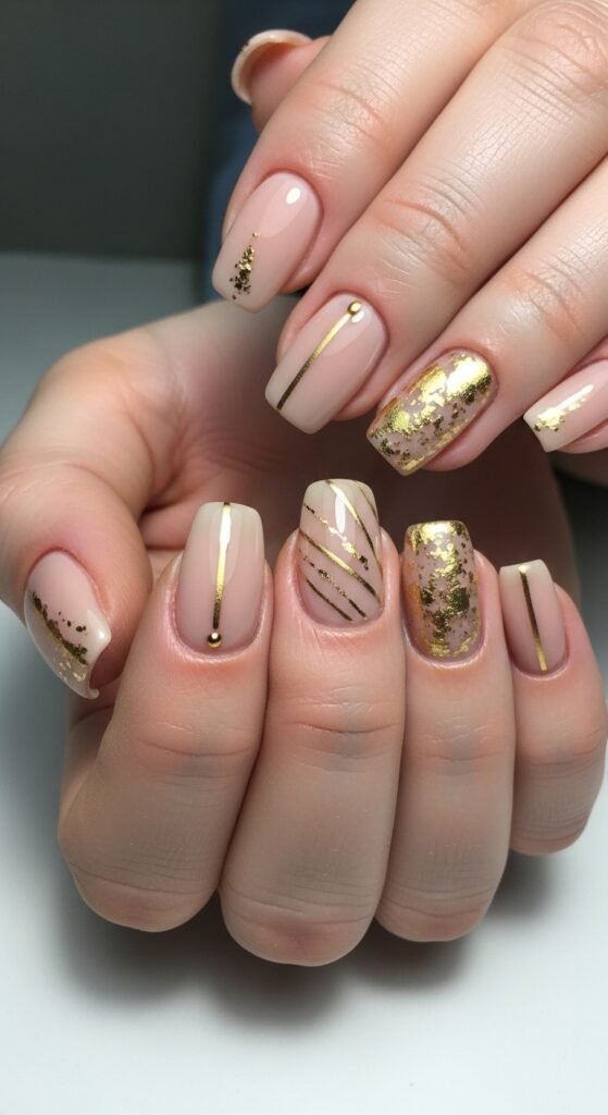 13. Nude Nails with Gold Accent