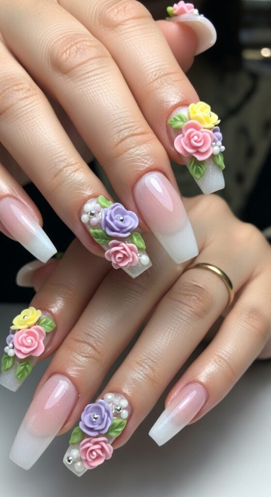 12. 3D Flower Acrylic Nails