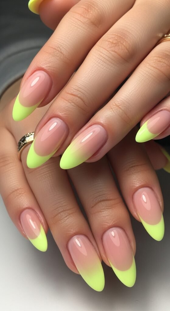 21. Neon Yellow French Ombre Nails