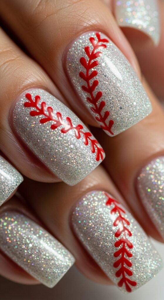 5. Glitter Baseball Nails
