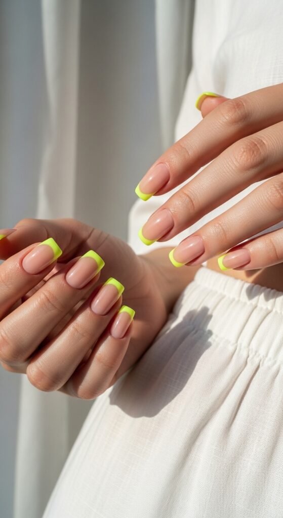 2. Neon Yellow French Tip Nails