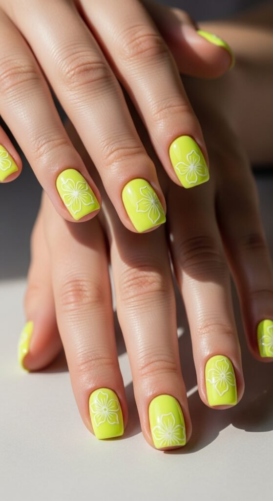 12. Neon Yellow Short Nails