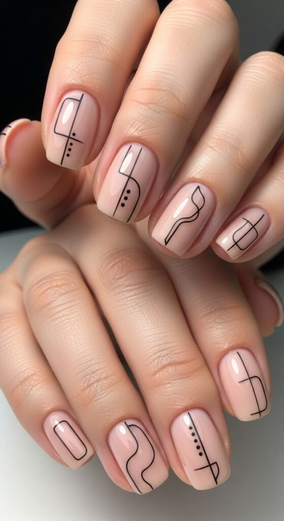 14. Minimal Line Art Nails