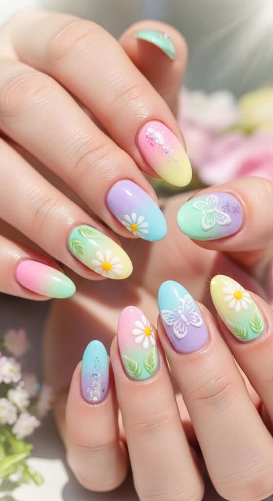 13. Rainbow Pastel Nails