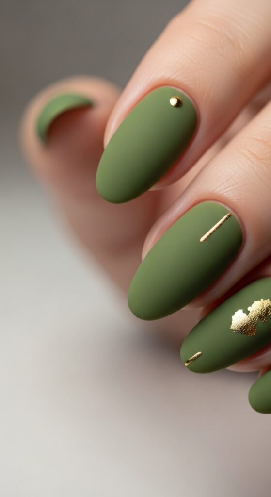 18. Matte Green Short Nails