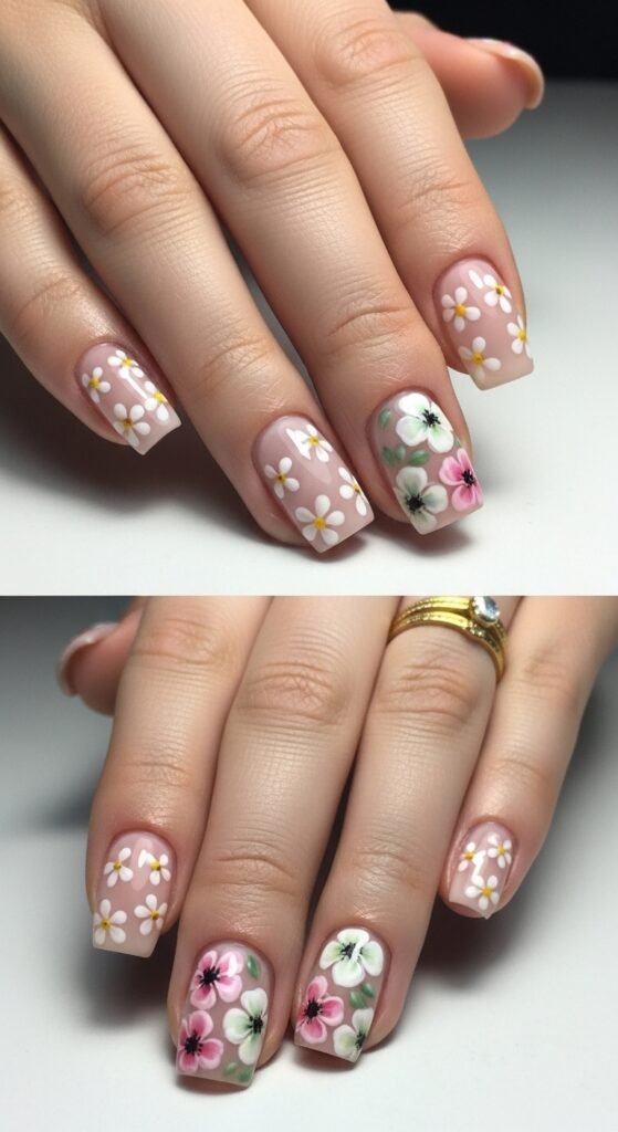 9. Floral Gel Nail Designs