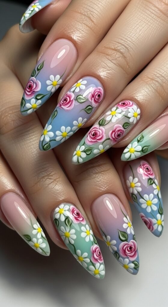 2. Floral Garden Nails