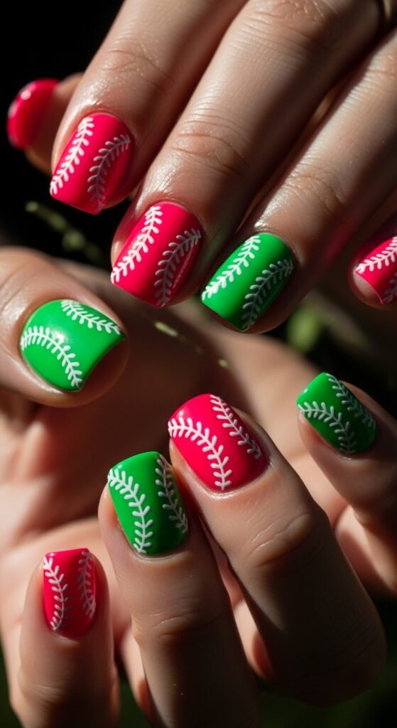 20. Neon Baseball Nails