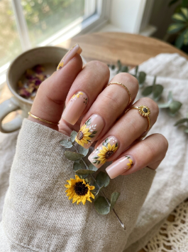 22. Sunflower Square Nails