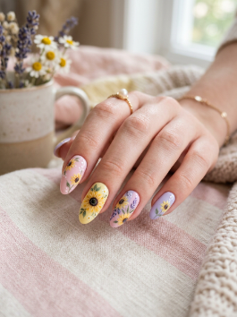 13. Pastel Sunflower Nail Designs