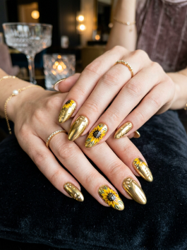 21. Sunflower Chrome Nails