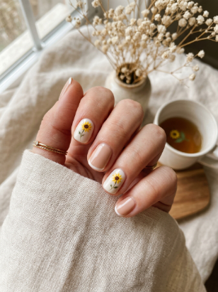 4. Short Sunflower Nails