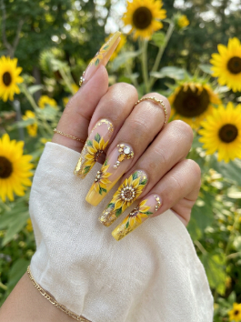 5. Acrylic Sunflower Nails